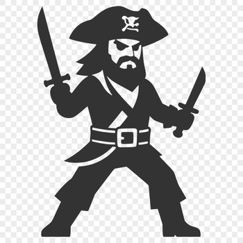 A line drawing of a pirate in bold outline style, suitable for cutting machines like Cricut.