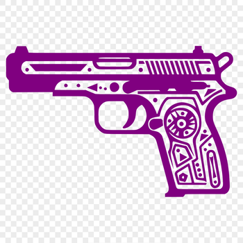 A detailed illustration of a pistol with various features highlighted for design purposes.