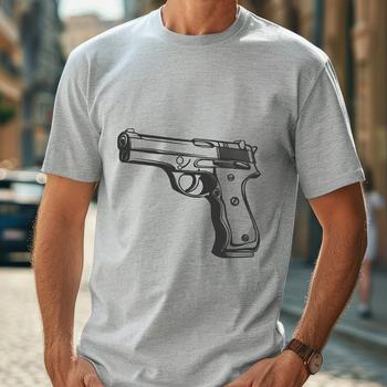 A simple illustration of a handgun with minimalist details.