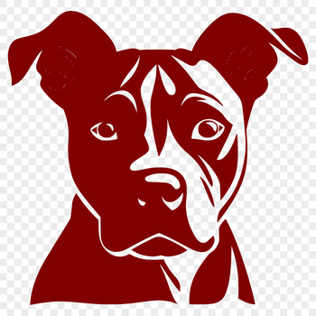 A detailed illustration of a Pitbull's head with bold lines and simple features.