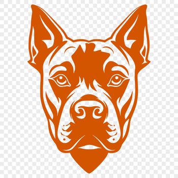 A detailed illustration of a pitbull's head with a flat face and distinctive features.