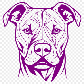 A close-up illustration of a pitbull's head with detailed features.