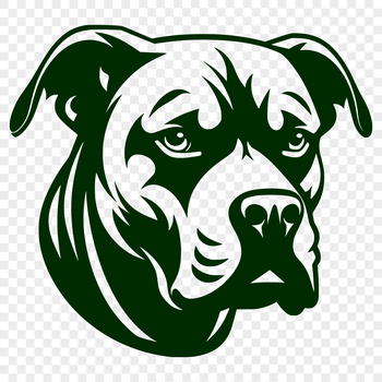 A detailed illustration of a pitbull's head with a bold and confident expression.