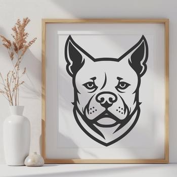 A simple line drawing of a Pitbull's head.