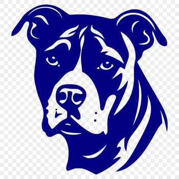 A close-up illustration of a pitbull's head from the side view.