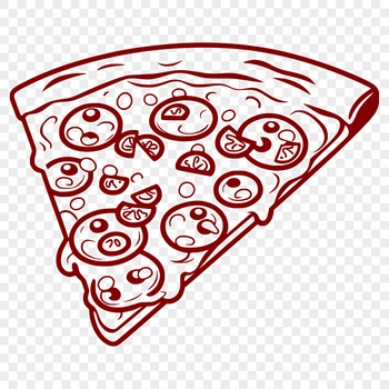A vector graphic design representing a sliced pizza on a white background.