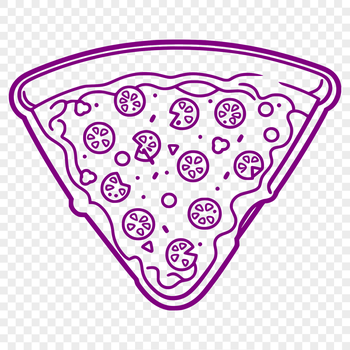 A simple illustration of a circular-cut pizza with various toppings.