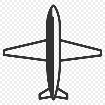 A vector illustration of a white airplane in flight against a clear blue sky.