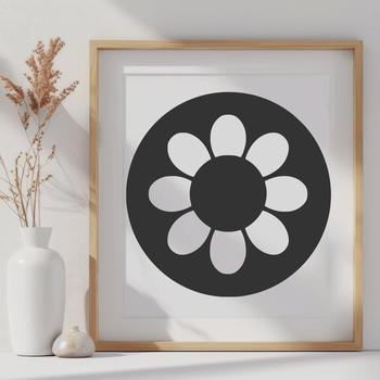 A simple line drawing of a sunflower with bold petals and a strong stem, suitable for gardening and floral designs.