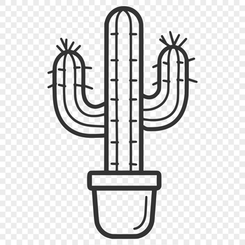 A stylized line drawing of a desert plant with sharp spines.