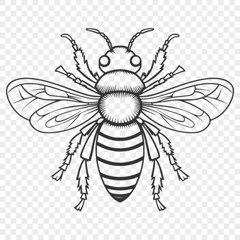 A detailed illustration of a bee's full body, suitable for vector design and gardening themes.