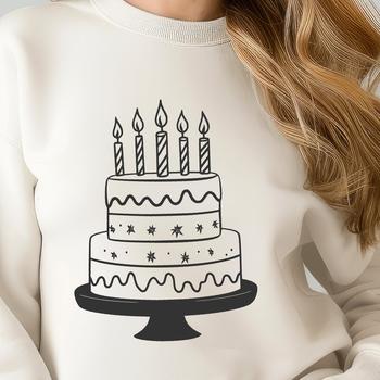 Digital illustration of a birthday cake with candles and decorations in vector format.