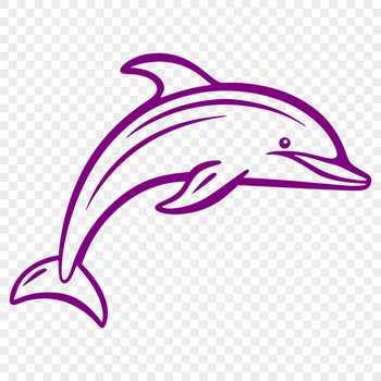 A simple line drawing of a cute dolphin in full body pose.