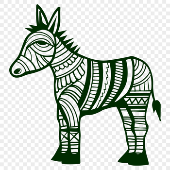 A cartoon-style illustration of a donkey in full body form, standing upright on its hind legs.