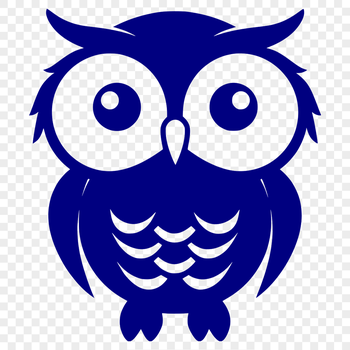 A cartoon owl displayed in full-body illustration with a cute expression.
