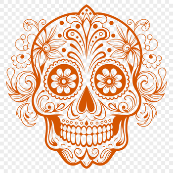 A gothic-inspired illustration featuring an ornate design with a skull motif, suitable for Halloween decorations.