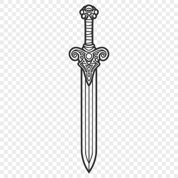 Vector illustration of a medieval-style sword with intricate details and sharp edges.