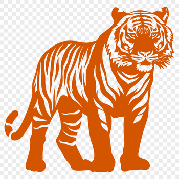 A close-up, full-body portrait of a majestic tiger standing on its hind legs.