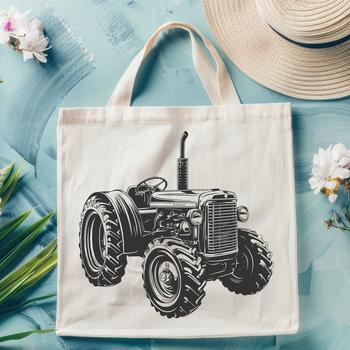 A detailed illustration of a tractor on a farm field
