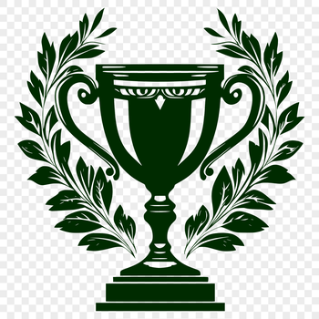 A 3D trophy with a gold finish and a sleek design, ideal for clipping or cutting out in various formats.