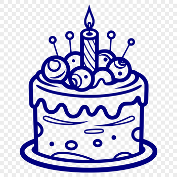 A colorful digital illustration of a birthday cake with candles and decorations.