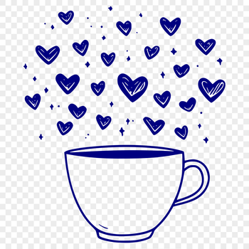 A stylized cup design with heart patterns and decorations.