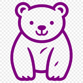A simple line drawing of a sitting polar bear from the front, showcasing its full body.