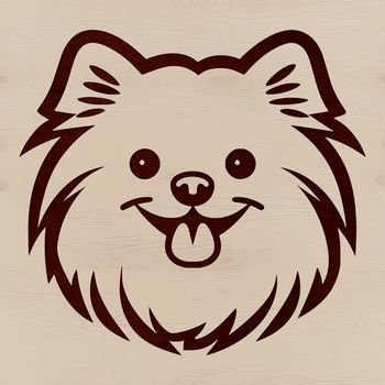 A vector graphics design featuring a small Pomeranian dog with bold lines and minimal details.