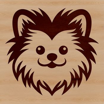 A simple line drawing of a cute Pomeranian dog's head, suitable for clip art and vector design.