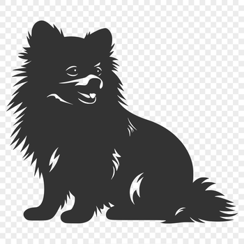 A full-body illustration of a Pomeranian dog sitting in a relaxed pose.