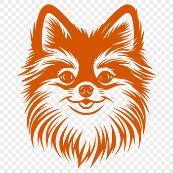 A portrait illustration of a small Pomeranian dog with a distinctive head shape.