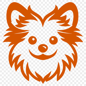 A simple line drawing illustration of a cute Pomeranian dog's head.