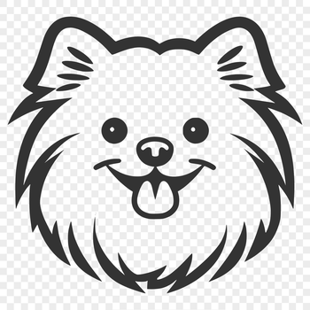 A simple line drawing of a Pomeranian dog's head.