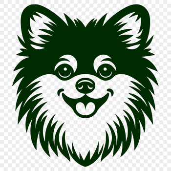 A simple line drawing of a Pomeranian dog breed with its distinctive head shape.