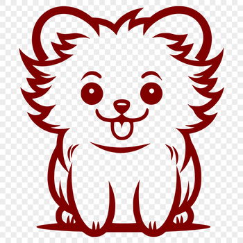 A simple line drawing of a full-body pomeranian sitting upright.