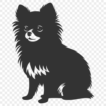 A full-body illustration of a sitting Pomeranian dog with a rounded face and fluffy fur.