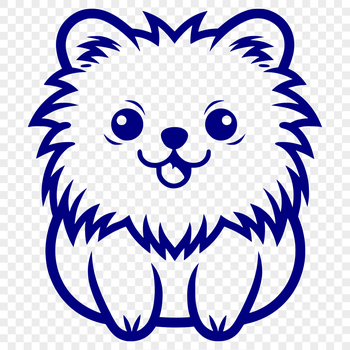 A simple line drawing of a full-body Pomeranian dog sitting on its haunches.