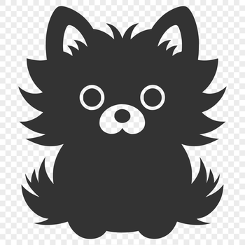 A full-body illustration of a sitting Pomeranian dog breed with distinctive features.