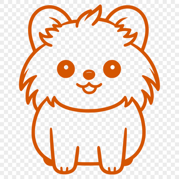 A simple line drawing of a full-body dog sitting on its haunches with distinctive fox-like features.