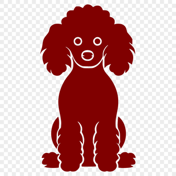A full-body illustration of a sitting poodle with its fur rendered in detailed strokes.