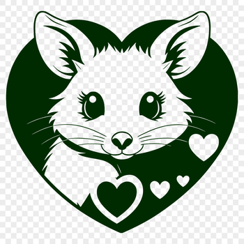 Vector artwork of a possum with heart motifs, ideal for cutting machines like Cricut or laser cutters for craft projects.