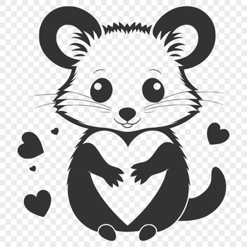 Illustration of a possum with love hearts, suitable for craft projects and designs.