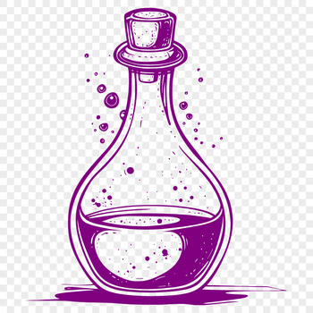 A witch's cauldron containing a potion bottle surrounded by candles and mystical symbols.