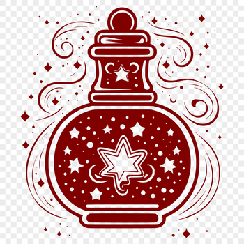 Illustrative Halloween design featuring a witch's potion bottle on a dark background.