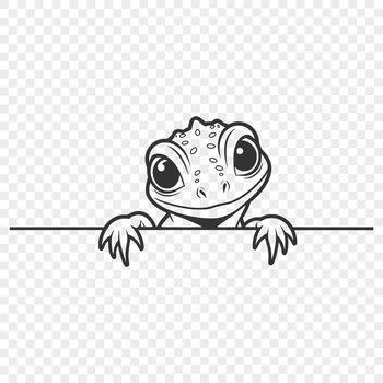 A cartoon lizard peeking out from behind a rock, created as a vector graphic.