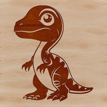 A realistic illustration of a baby Tyrannosaurus Rex in prehistoric landscape.