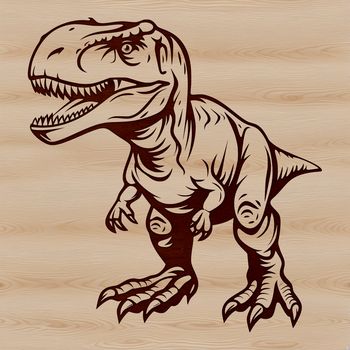 A detailed illustration of a Tyrannosaurus Rex, a prehistoric dinosaur with sharp teeth and claws.