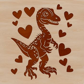 A prehistoric dinosaur illustration with heart-shaped cutouts and intricate details.
