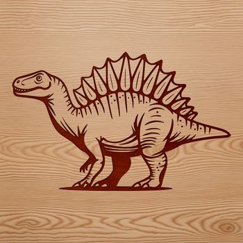 A prehistoric spinosaurus dinosaur standing upright in a realistic illustration.