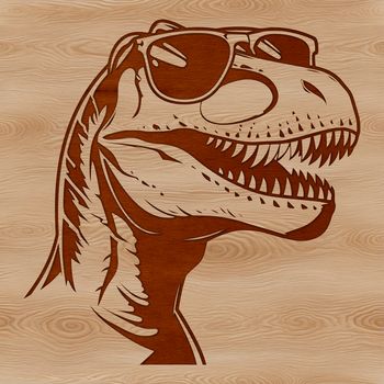 A prehistoric T Rex dinosaur wearing sunglasses, depicted in a bold vector design style.